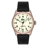 Lacoste Black Leather Beige Dial Men's Watch - 2011300
