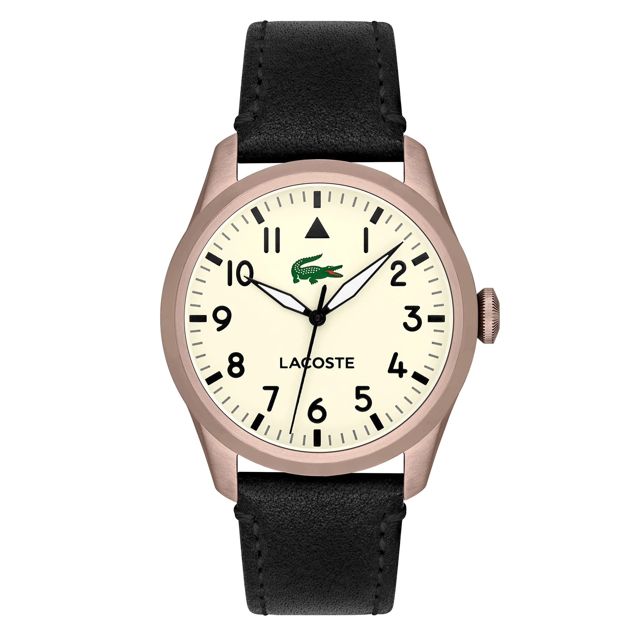 Lacoste Black Leather Beige Dial Men's Watch - 2011300