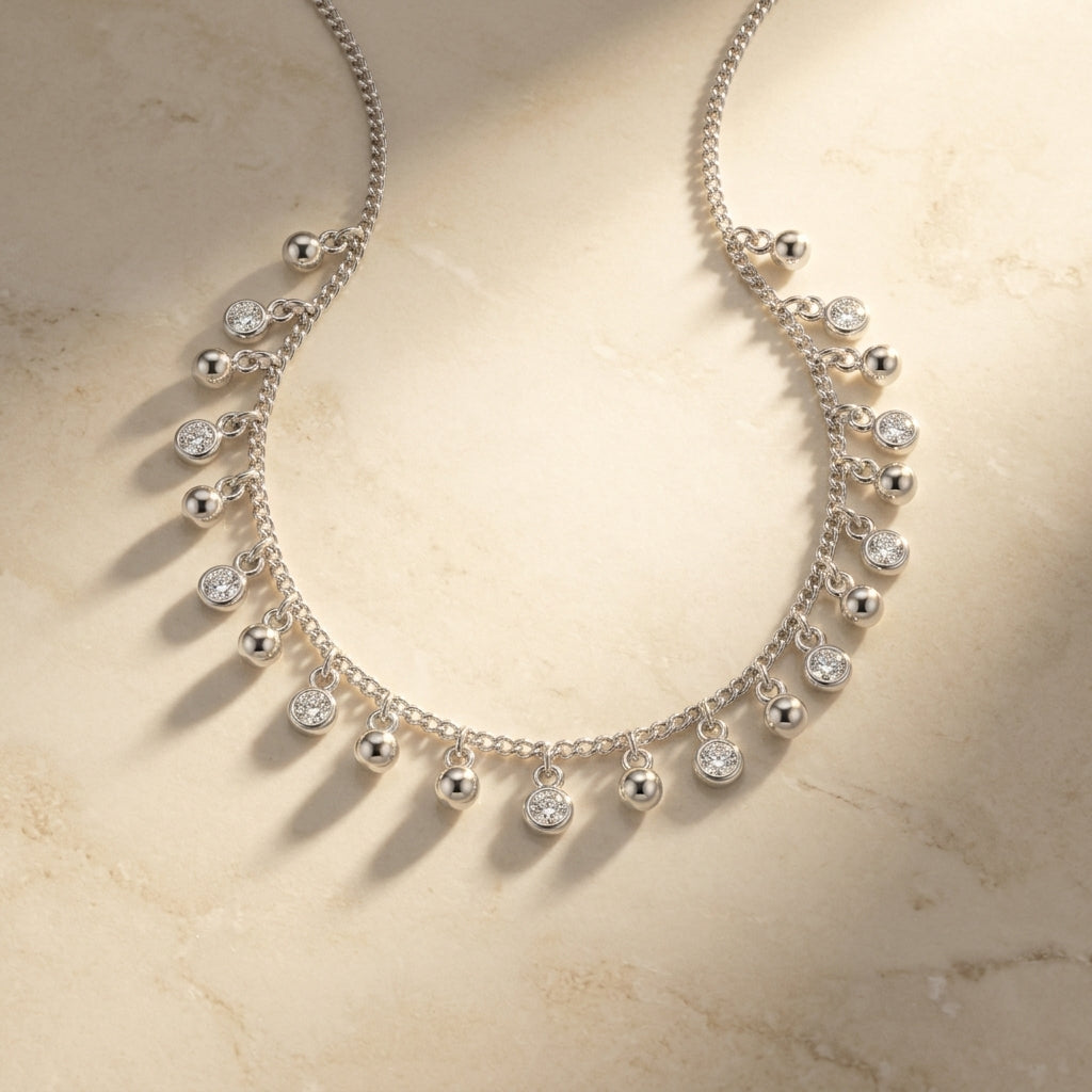 Dangling Bead Necklace with Zircon 925 Silver