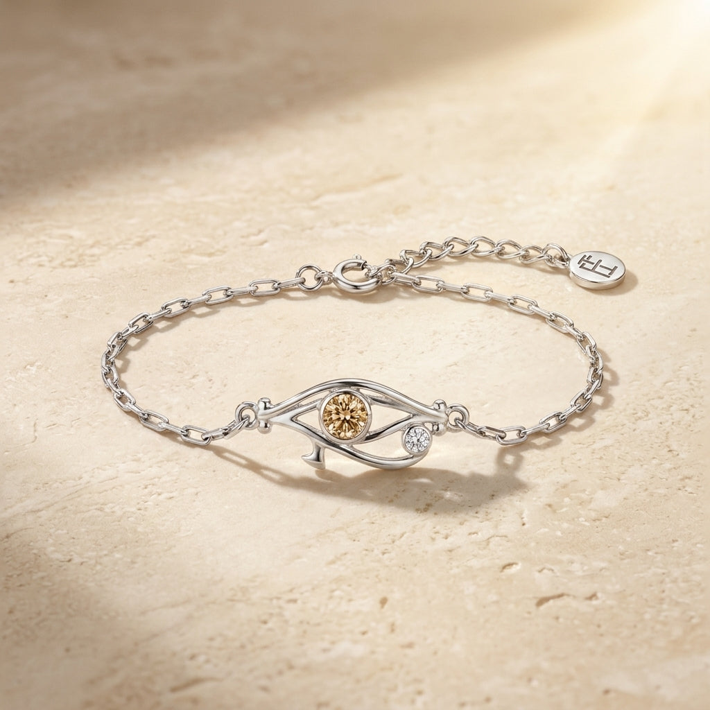 Pharaoh's Eye of Horus Bracelet with Yellow Stone 925 Silver