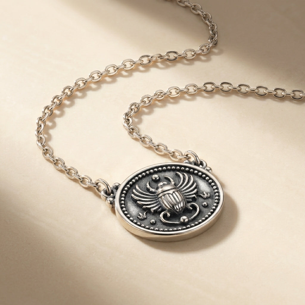 Pharaonic Scarab Design Necklace 925 Silver
