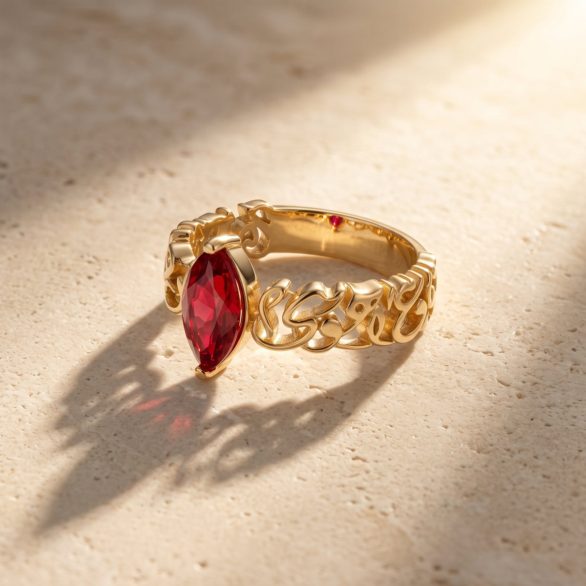 "Wa Inni La Ahwa Man Hawa Qalbi" Red Stone Ring