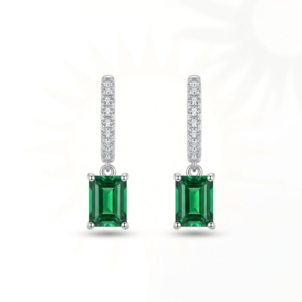 925 Silver Earrings with Green Emerald Stone