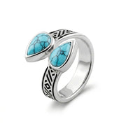 925 Silver Ring with Distinctive Engravings and Natural Turquoise Stone