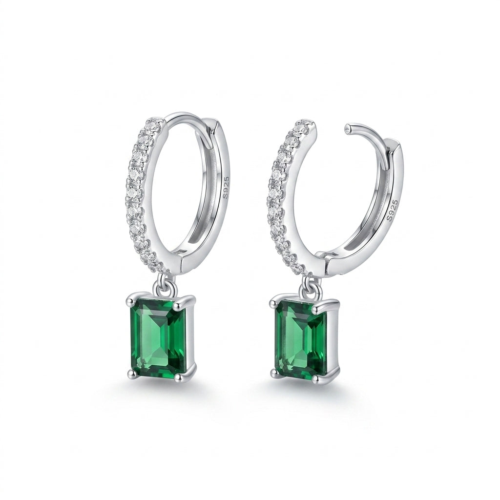 925 Silver Earrings with Green Emerald Stone