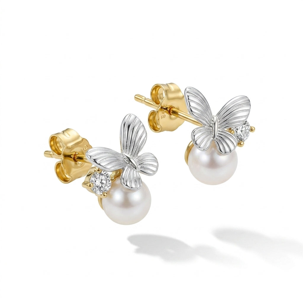 Butterfly Pearl Stud Earrings