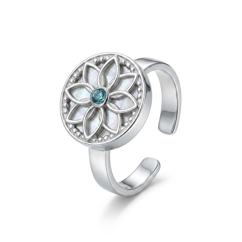925 Silver Emerald Flower Ring