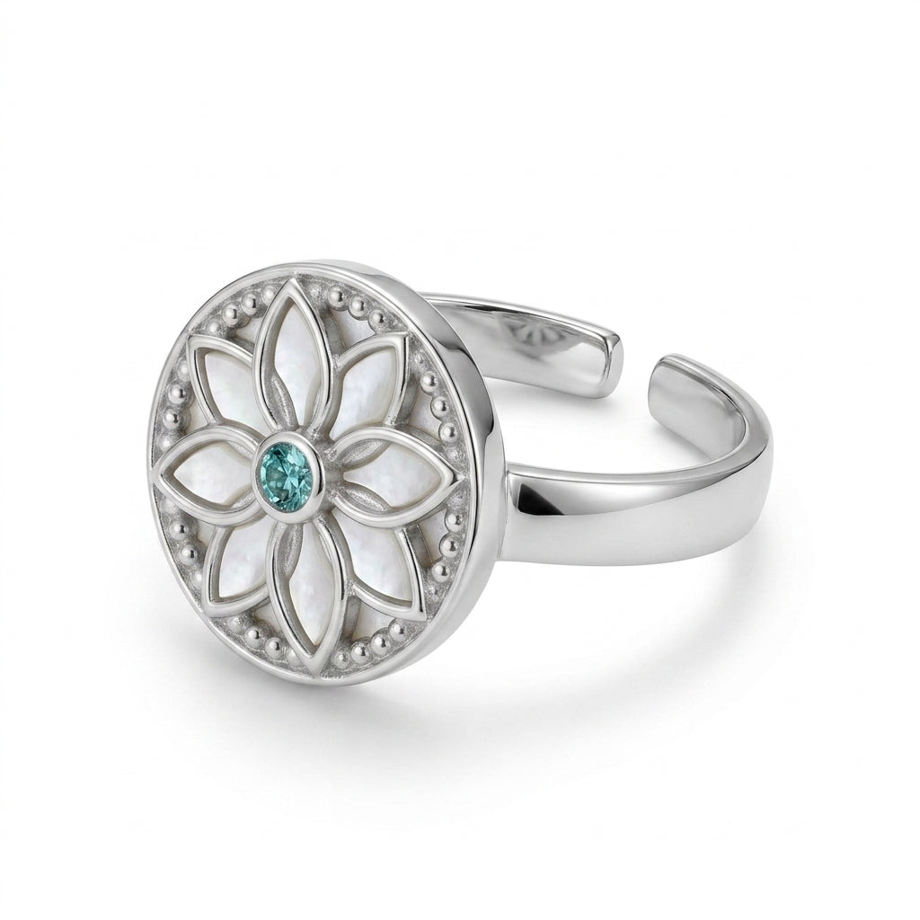 925 Silver Emerald Flower Ring