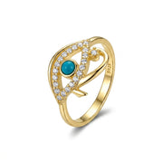 Eye of Horus Ring with Zircon Stones Gold-Plated 925 Silver