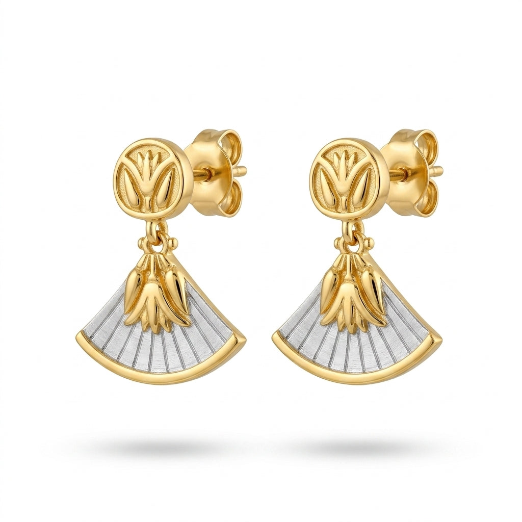 925 Silver Ancient Egyptian Lotus Flower Earrings Gold Plated