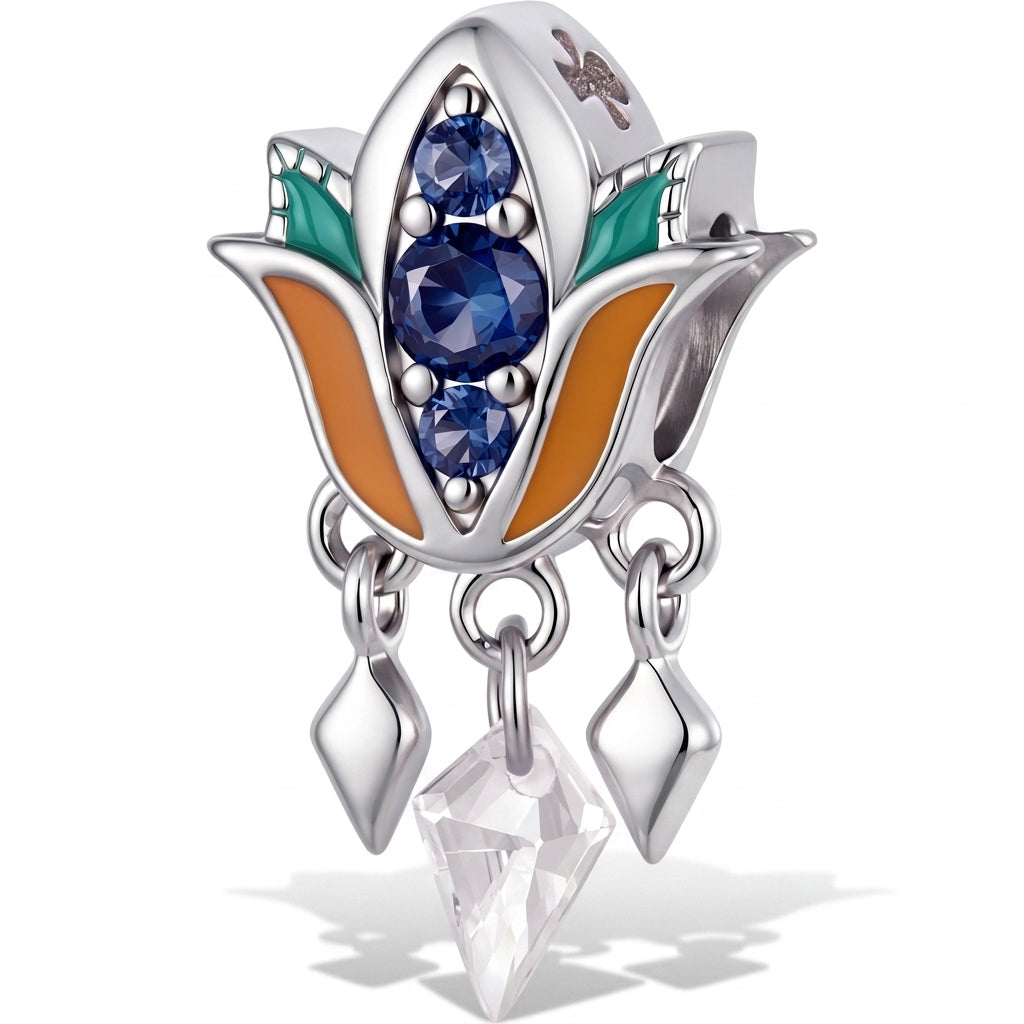 925 Silver Ancient Egyptian Lotus Pendant with Multicolor Enamel