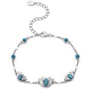 925 Silver Ancient Egyptian Lotus Flowers Bracelet with Turquoise Stones