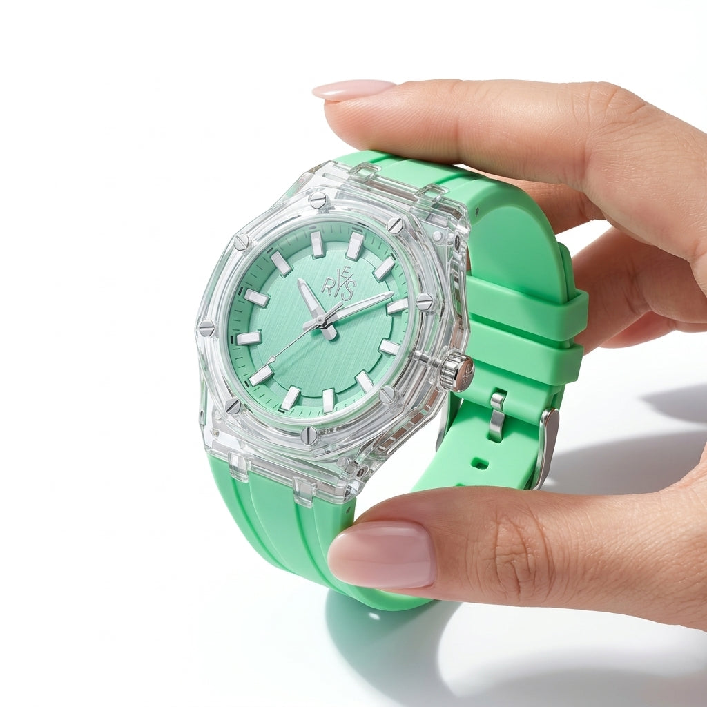 Reys Women's Analog Watch – Green Dial & Green Rubber Strap