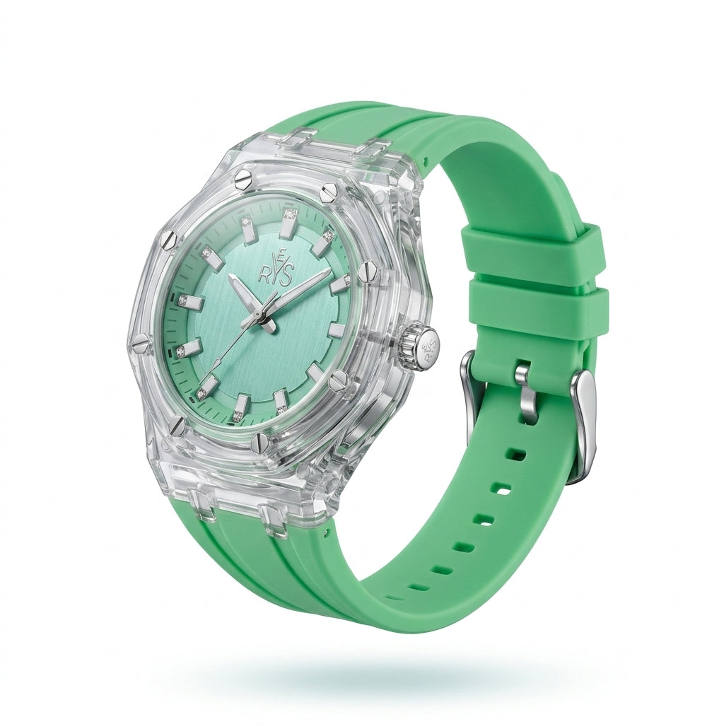Reys Women's Analog Watch – Green Dial & Green Rubber Strap