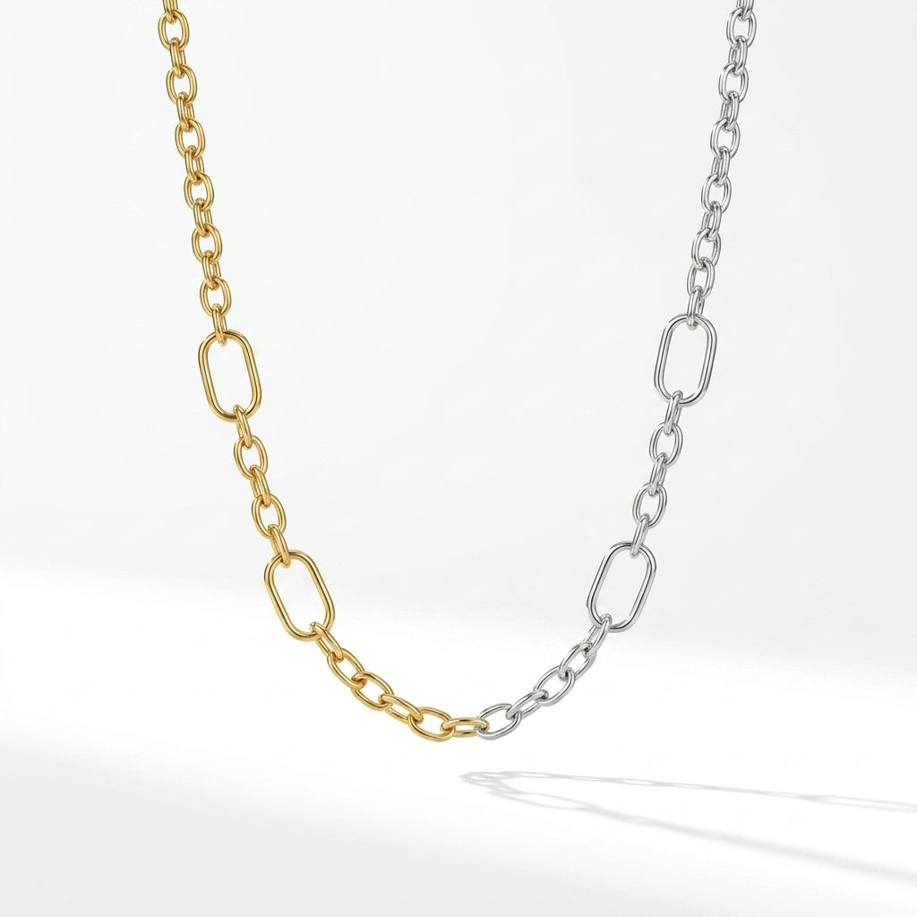 Two-Tone Paperclip Chain Necklace, 925 Silver