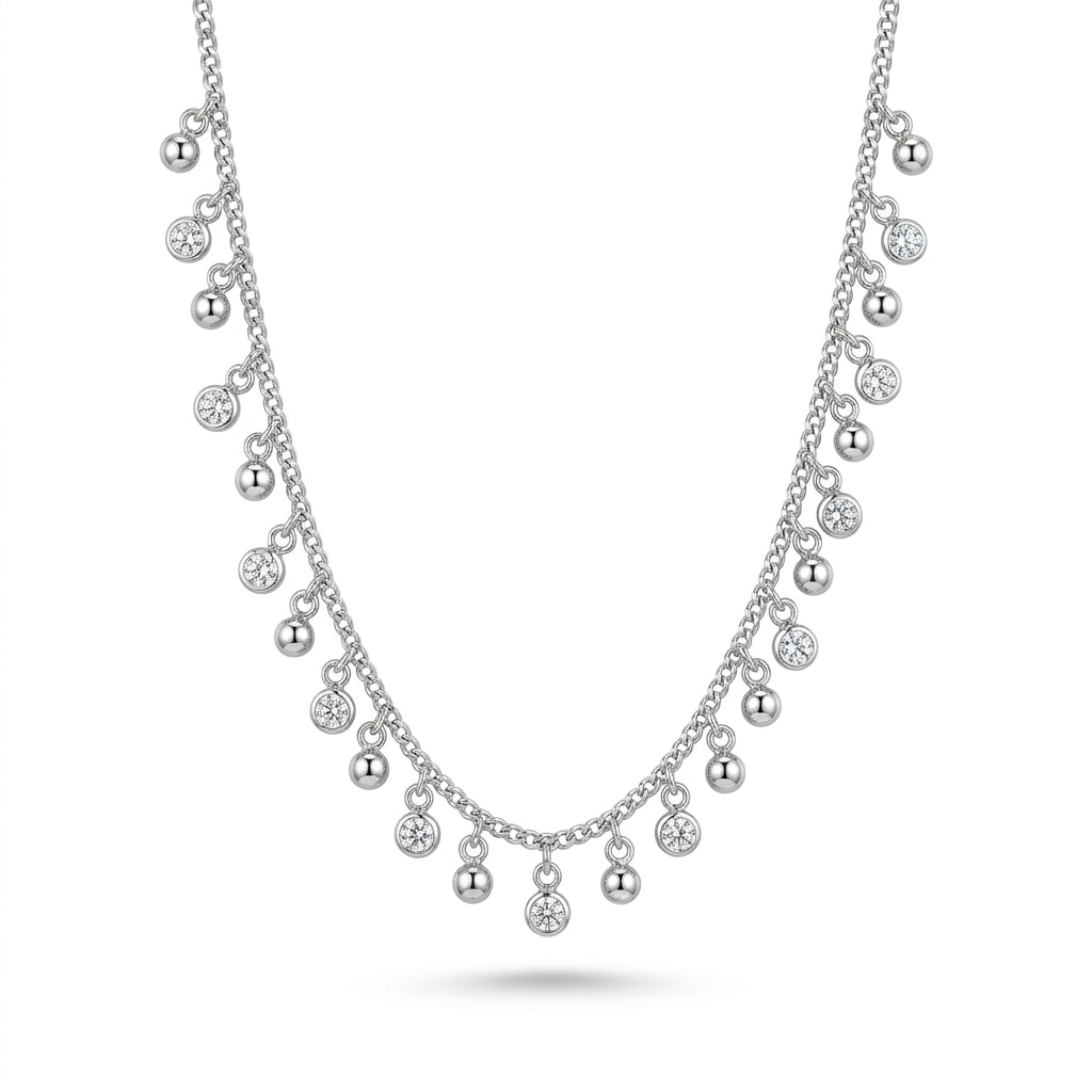 Dangling Bead Necklace with Zircon 925 Silver
