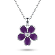 Purple Flower Pendant Necklace 925 Silver