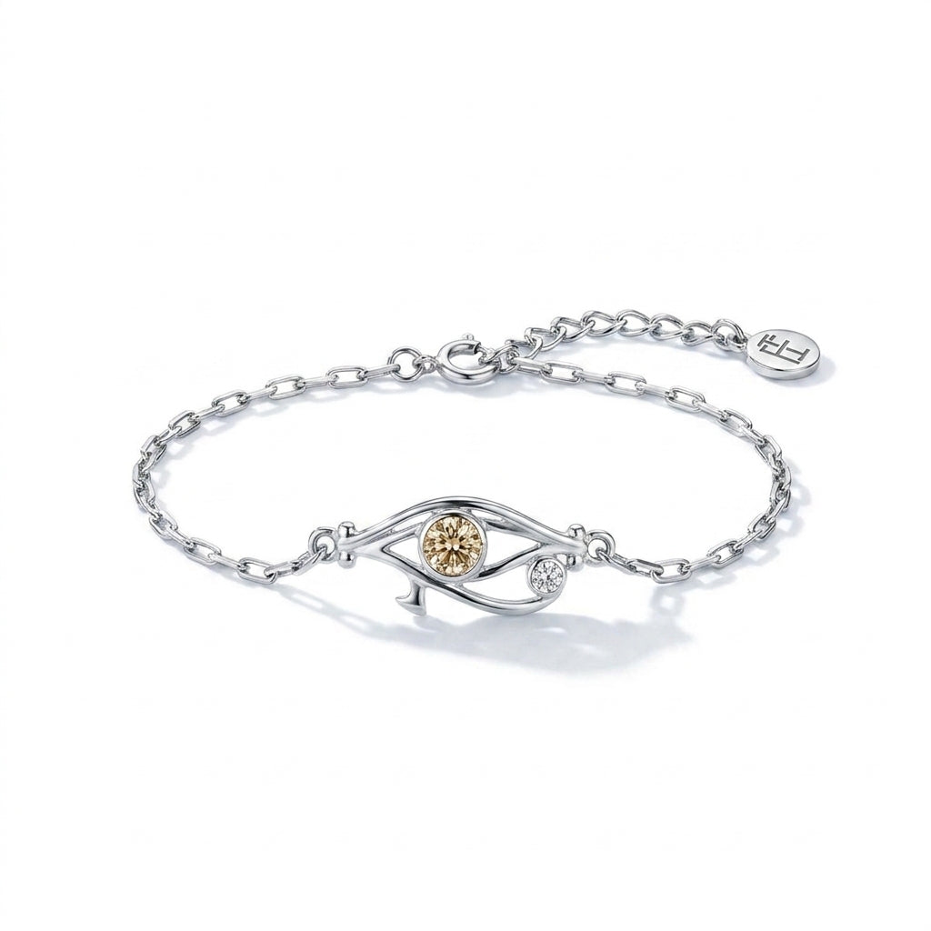 Pharaoh's Eye of Horus Bracelet with Yellow Stone 925 Silver