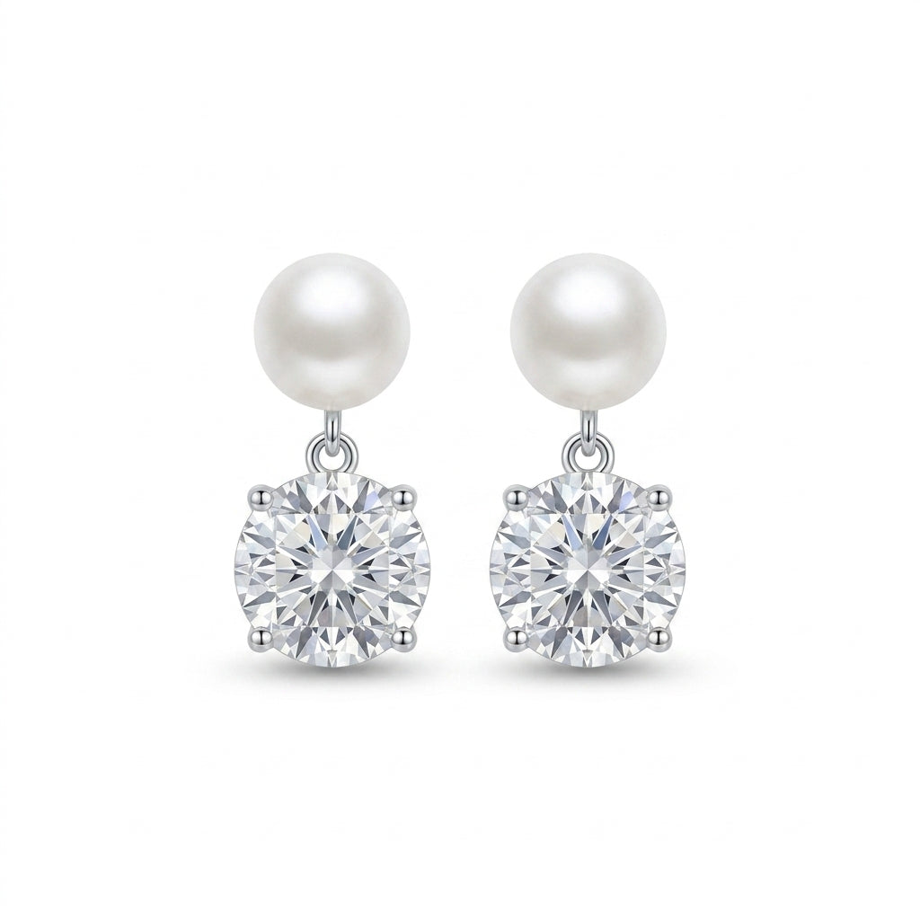 925 Silver Earrings Adorned With A Sparkling Stone And Pearl