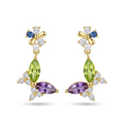 Colorful Butterfly Design 925 Silver Earrings - Gold Plated