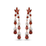 925 Silver Dangling Earrings With Sparkling Red Stones - Gold Plated