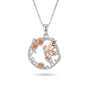 Elegant Flowers And Butterfly Necklace 925 Silver