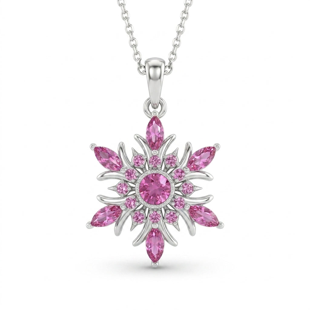 925 Silver Royal Pink Flower Necklace