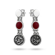 Mawadda and Rahma with Red Agate Stones 925 Silver Earrings