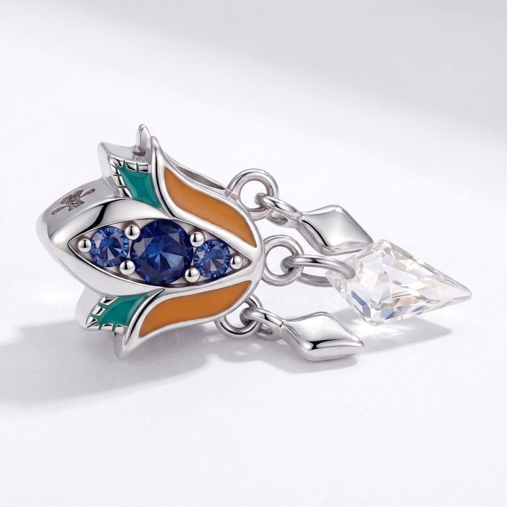 925 Silver Ancient Egyptian Lotus Pendant with Multicolor Enamel