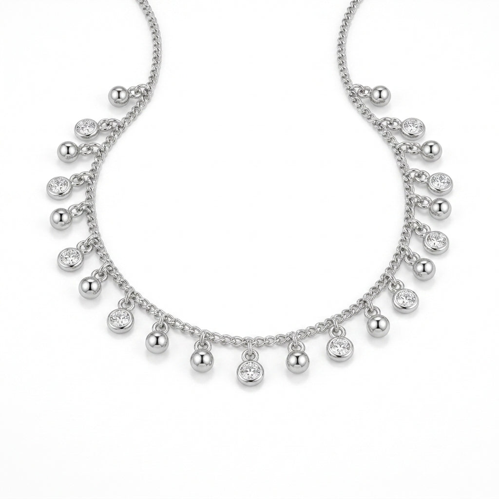 Dangling Bead Necklace with Zircon 925 Silver