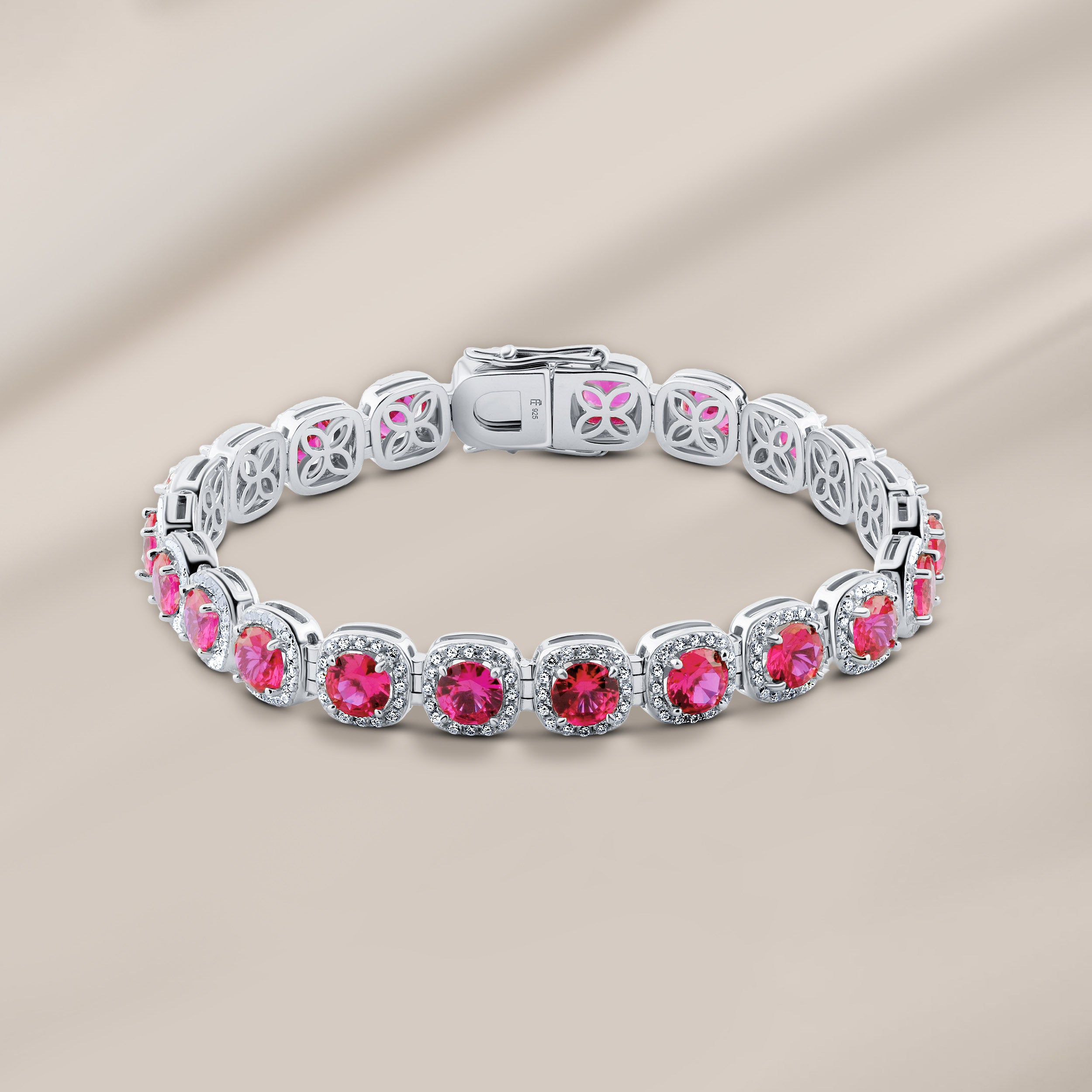 925 Sterling Silver Bracelet with Red Stones