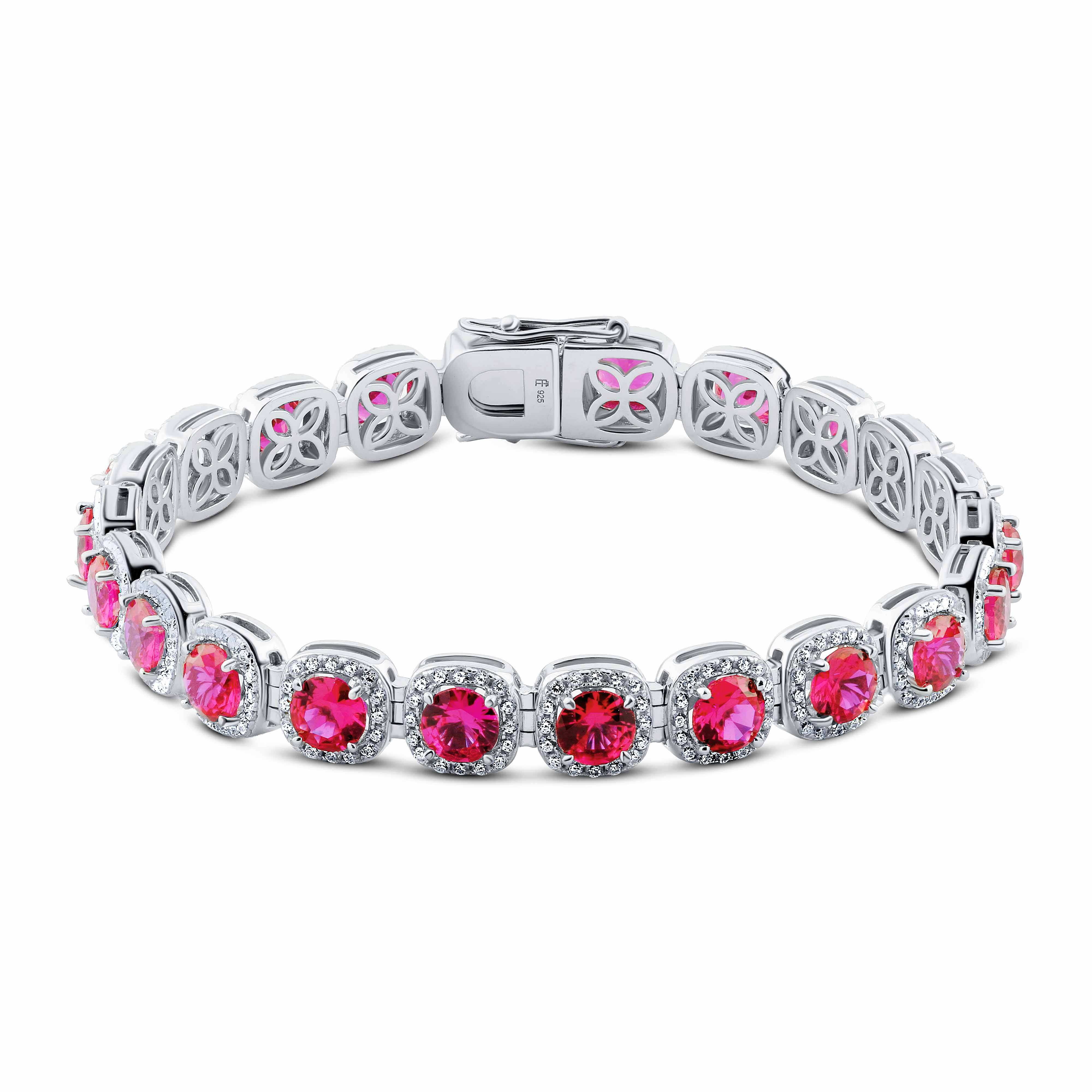 925 Sterling Silver Bracelet with Red Stones