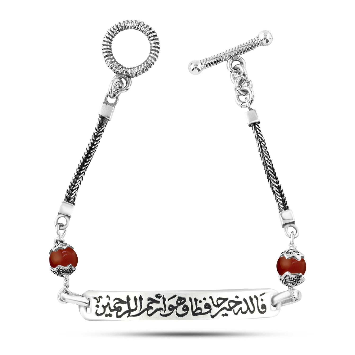 Bar Bracelet "For Allah is the Best Protector" with Agate Stone – 925 Sterling Silver in an Elegant Arabic Design
