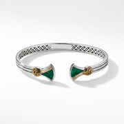 925 Silver Lotus Flower Bangle With Green Malachite Stone