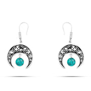 حلق فضة 925 بتصميم هلال مزخرف بحجر فيروز