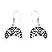 Silver earrings with an ornate Arabic design