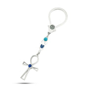 ميدالية فضة عيار 800 مفتاح الحياة (عنخ) مطعّمة أحجار زرقاء