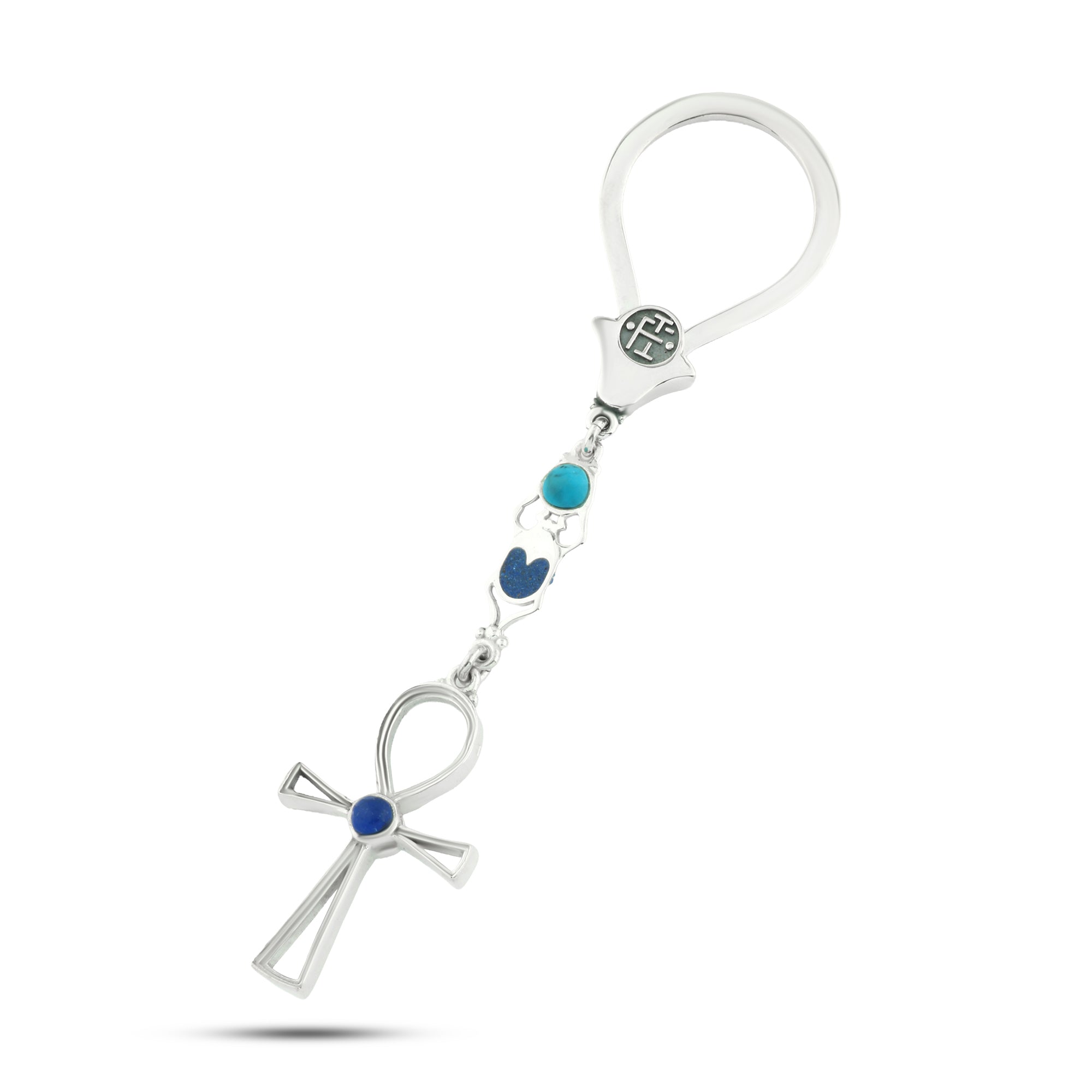 ميدالية فضة عيار 800 مفتاح الحياة (عنخ) مطعّمة أحجار زرقاء