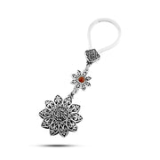 “Arabic Floral Engraved Pendant with Red Agate Stone” – 800 Silver