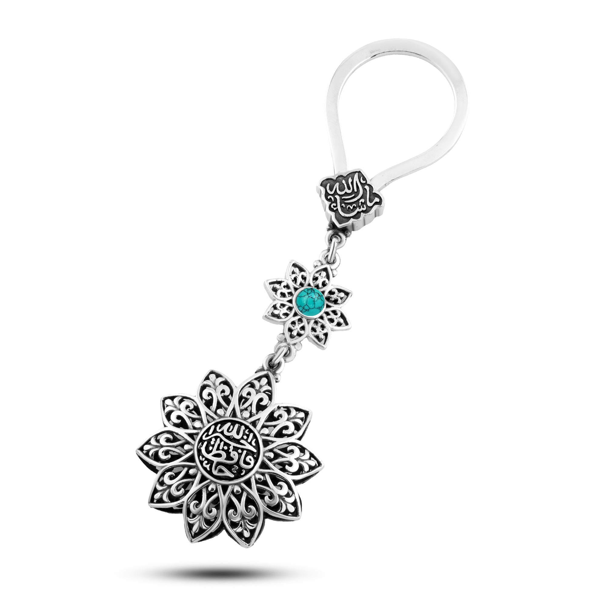 ميدالية "زهرة النقوش العربية بحجر فيروز" فضة عيار 800