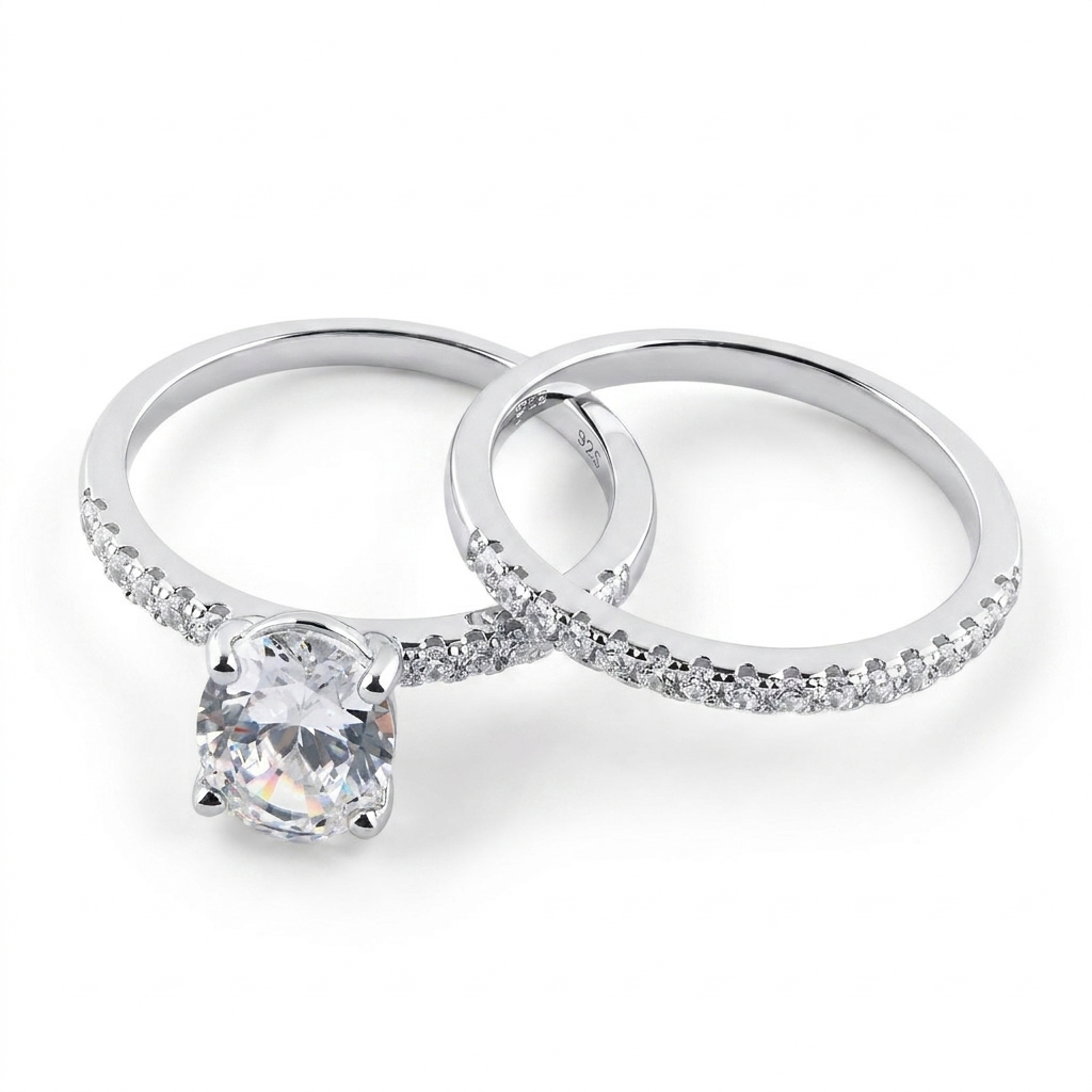 925 Silver Twin Ring with a Sparkling Round Stone – Luxurious Design