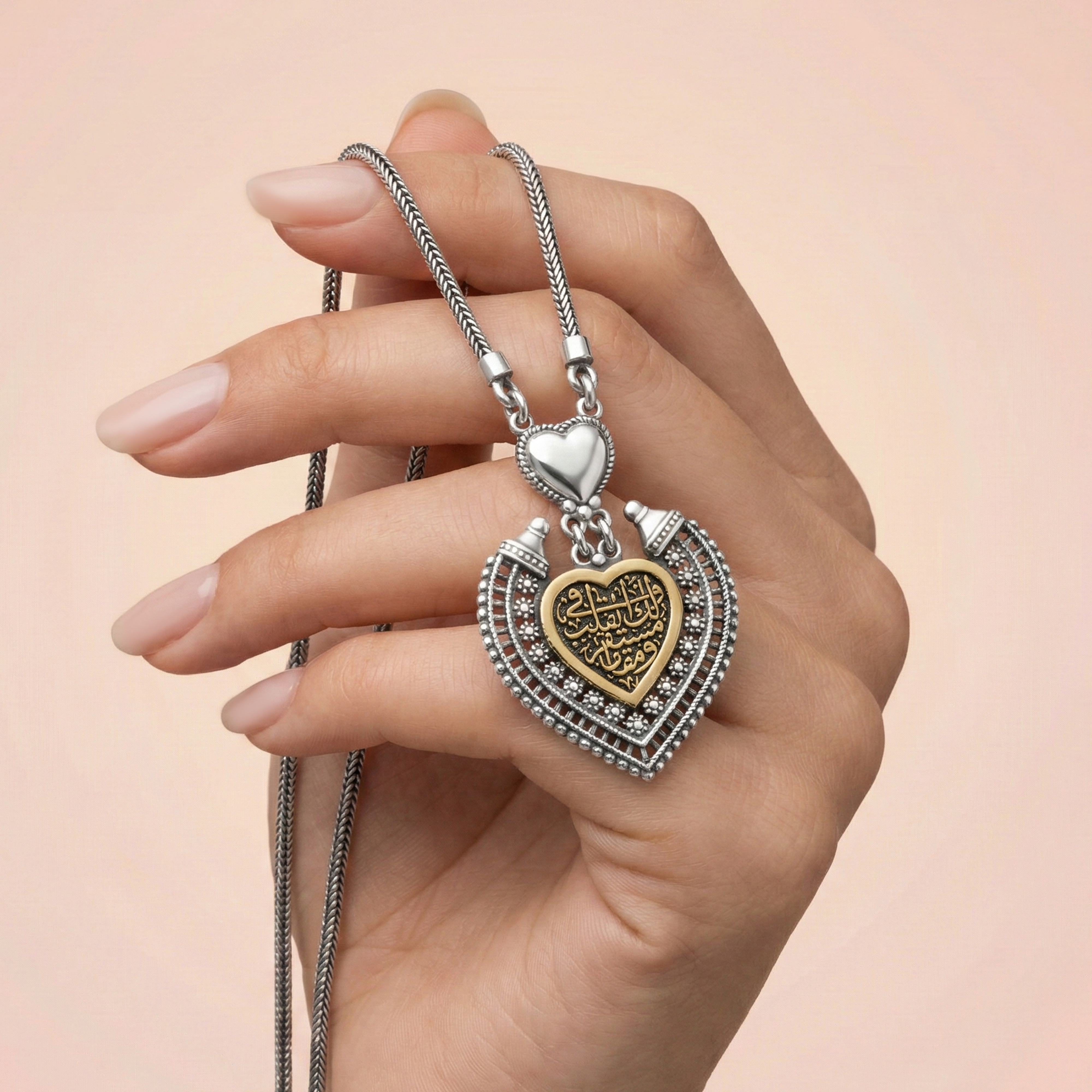 Necklace "You have a place and a home in the heart", made of 925 sterling silver, Arabic style.