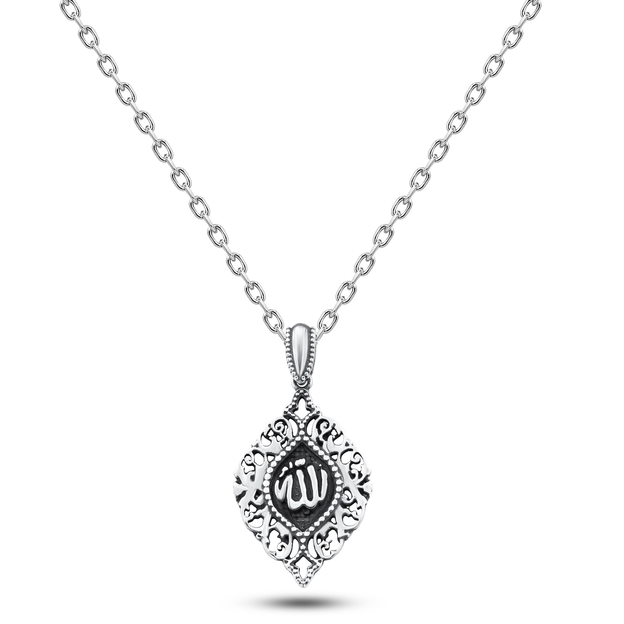 925 Silver Necklace Engraved with the Name of Allah in an Ornamental Arabic Design