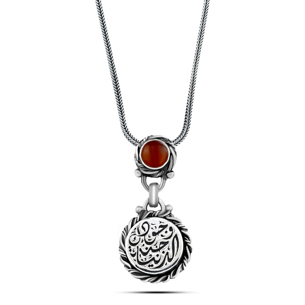 925 Silver Women Necklace, Crowned with an Agate Stone, Egyptian Handmade