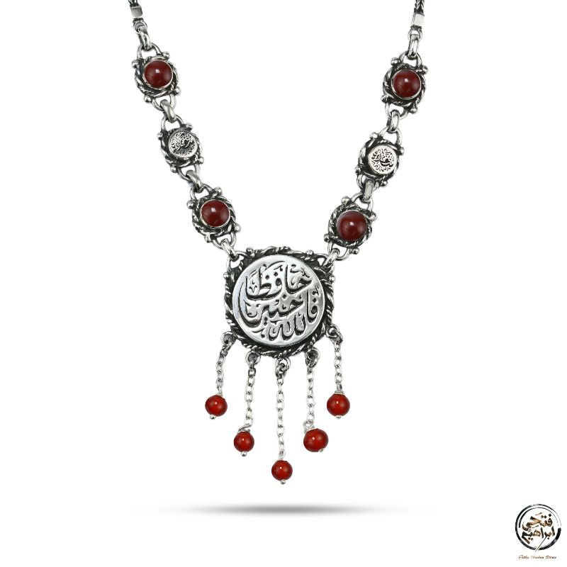 MNA002-1 - Egyptian women's 925 sterling silver necklace crowned with agate stones (For God is the best preserver) (Happiness)