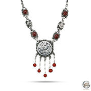 MNA002-2 - عقد فضة مصري حريمي عيار 925 متوج بأحجار عقيق (وجودك جنة الدنيا)(سعادة)