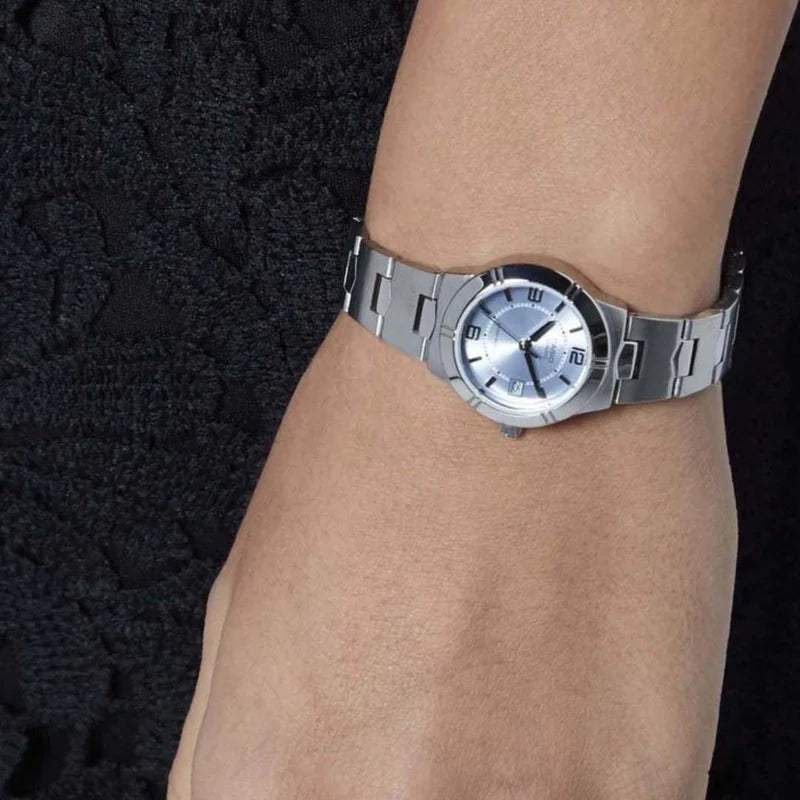 Casio Women’s Watch with Stainless Steel Band and Elegant Blue Dial with Date Display