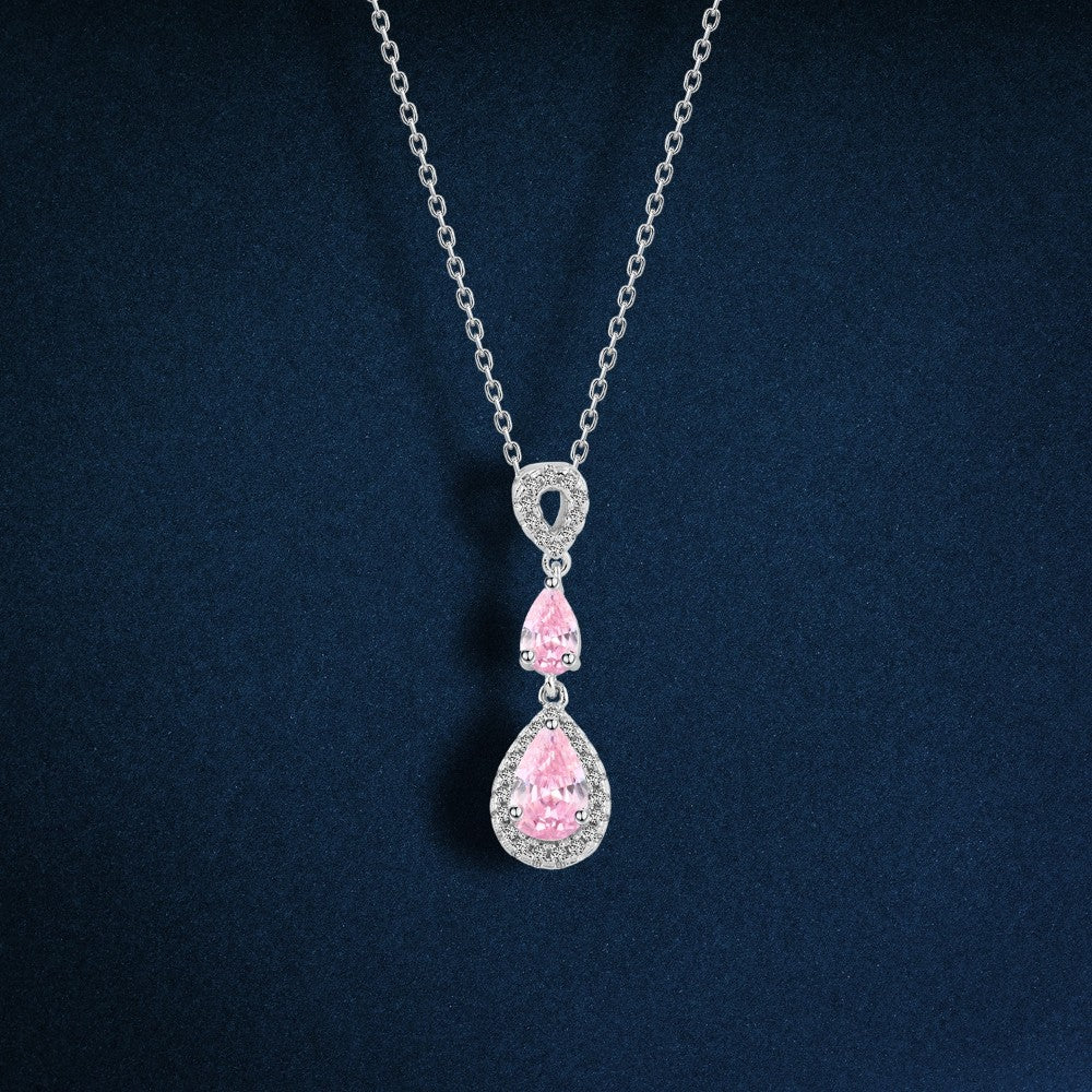 925 sterling silver necklace, platinum-plated With a sparkling pink zircon stone
