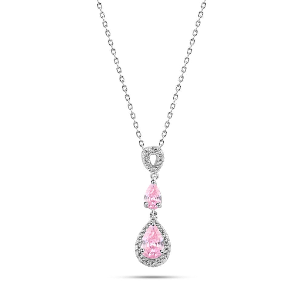 925 sterling silver necklace, platinum-plated With a sparkling pink zircon stone