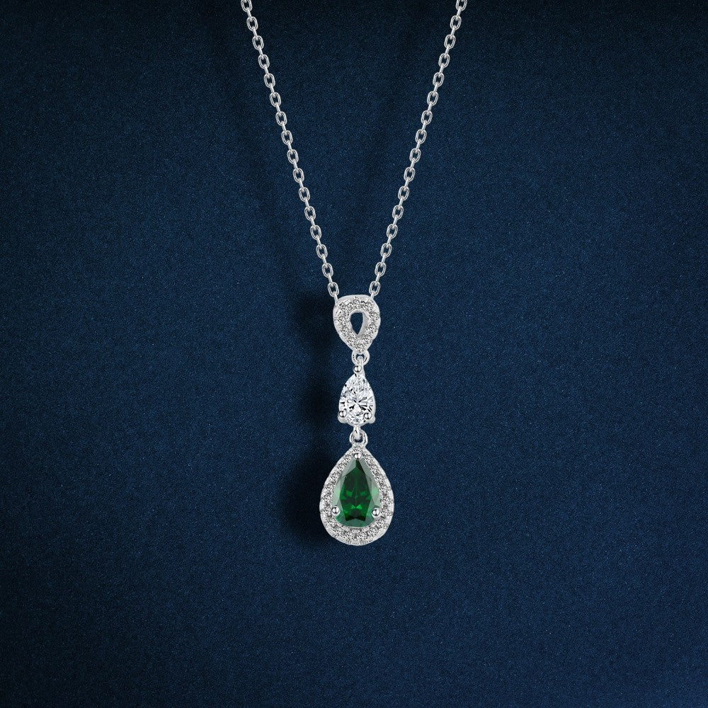 عقد فضة عيار 925 بفصوص زركون أخضر